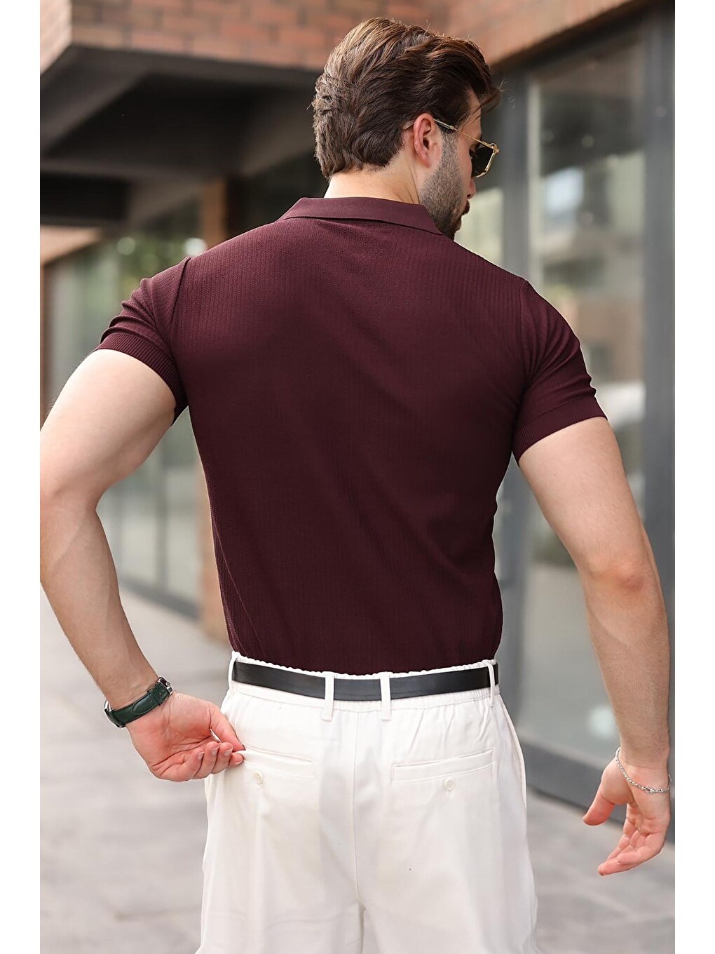 Mürdüm Çıt Kapamalı Polo Yaka Triko Erkek Tişört E7493-3