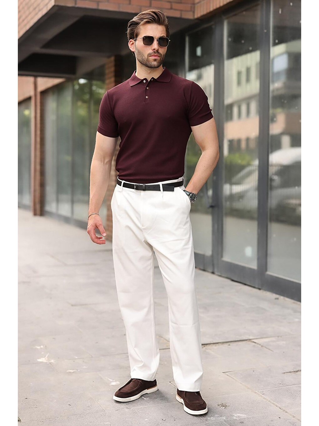 Mürdüm Çıt Kapamalı Polo Yaka Triko Erkek Tişört E7493-5