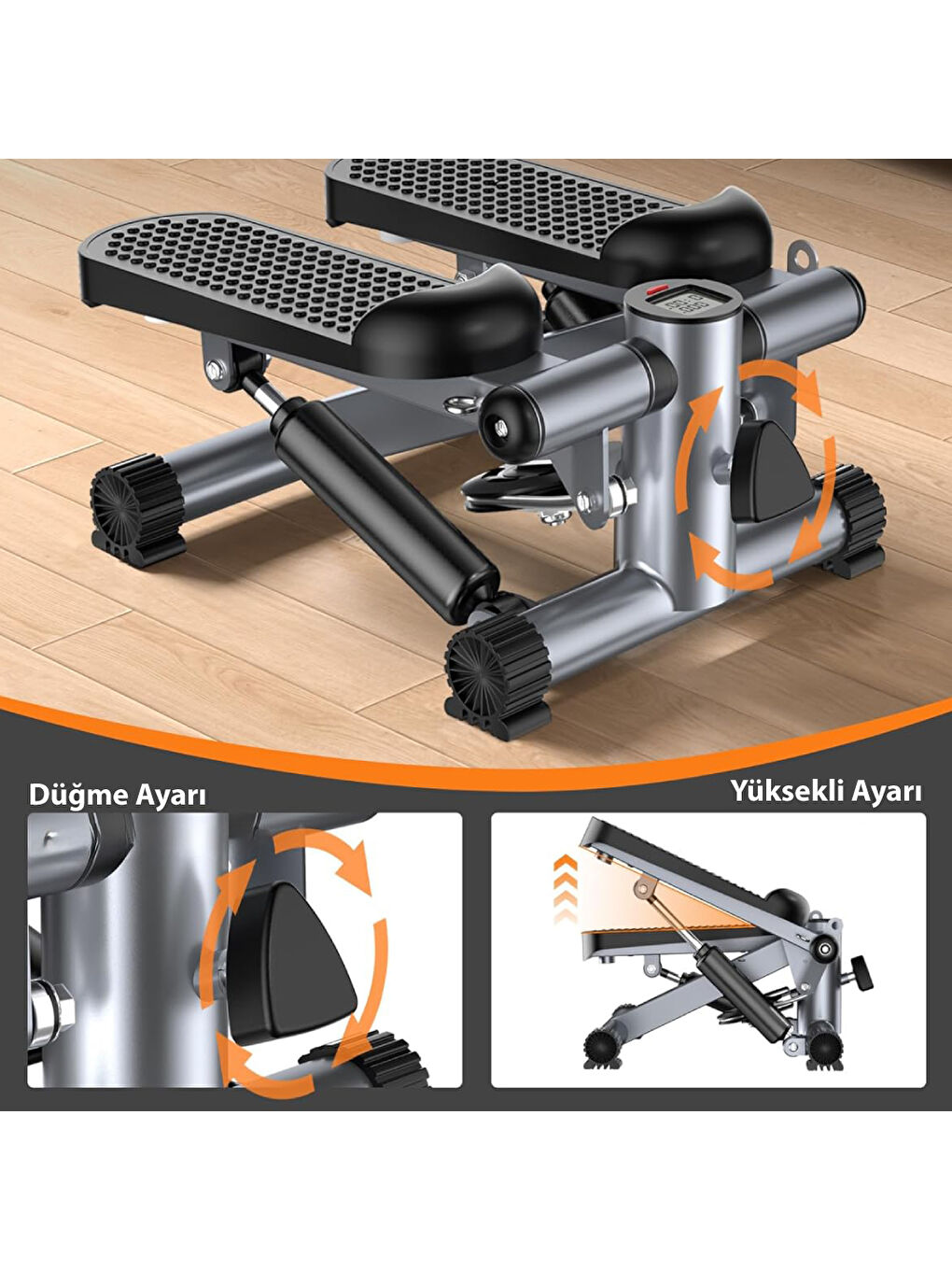 kochler Gri Direnç Lastikli Mini Stepper Egzersiz Aleti -Kaymaz Pedallı Kardiyo Cihazı - 3