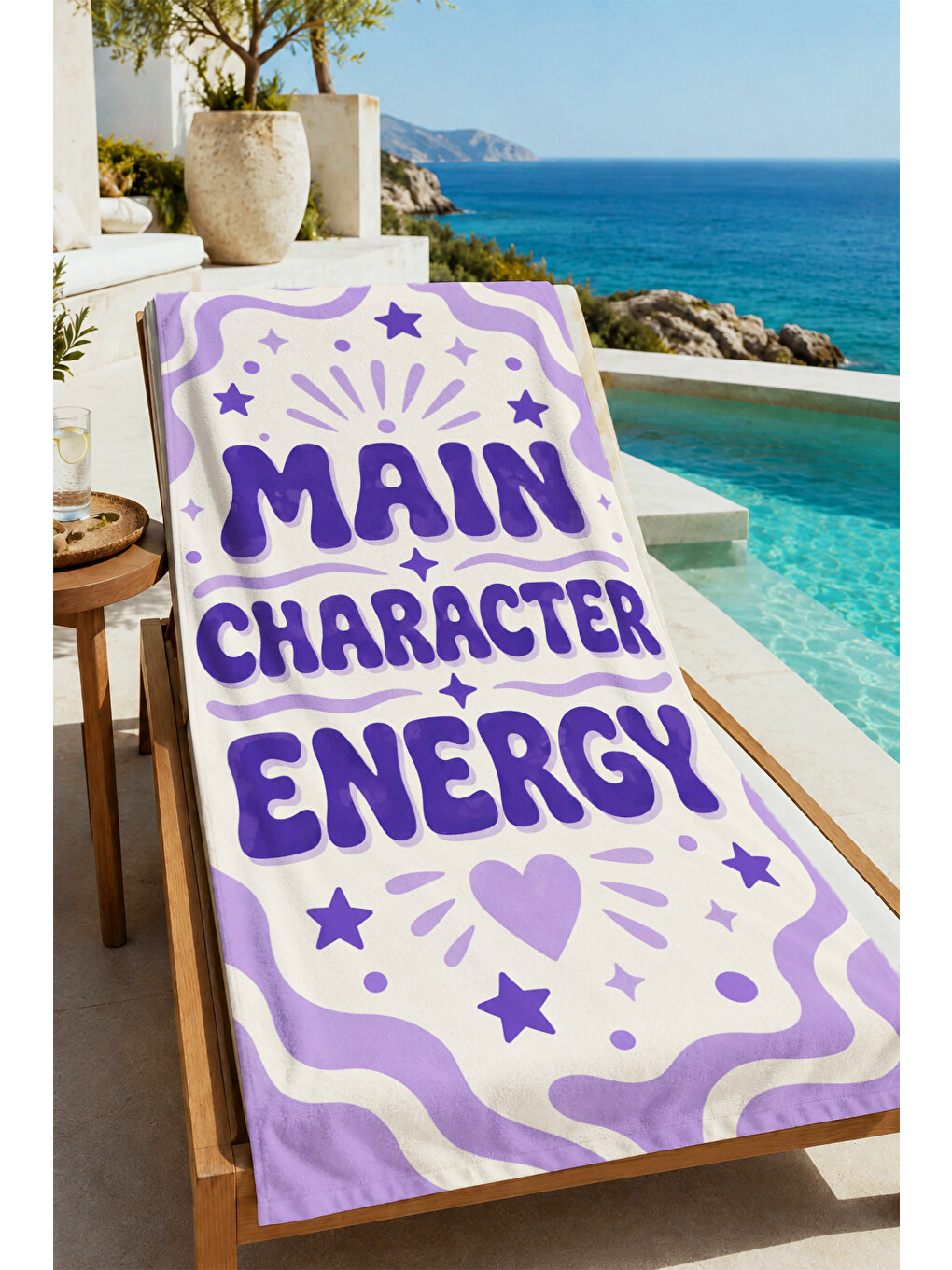 Retro Main Character Energy Mor Desenli 70x150 Plaj Havlusu - Dijital Baskılı Solmaz Banyo Havlusu