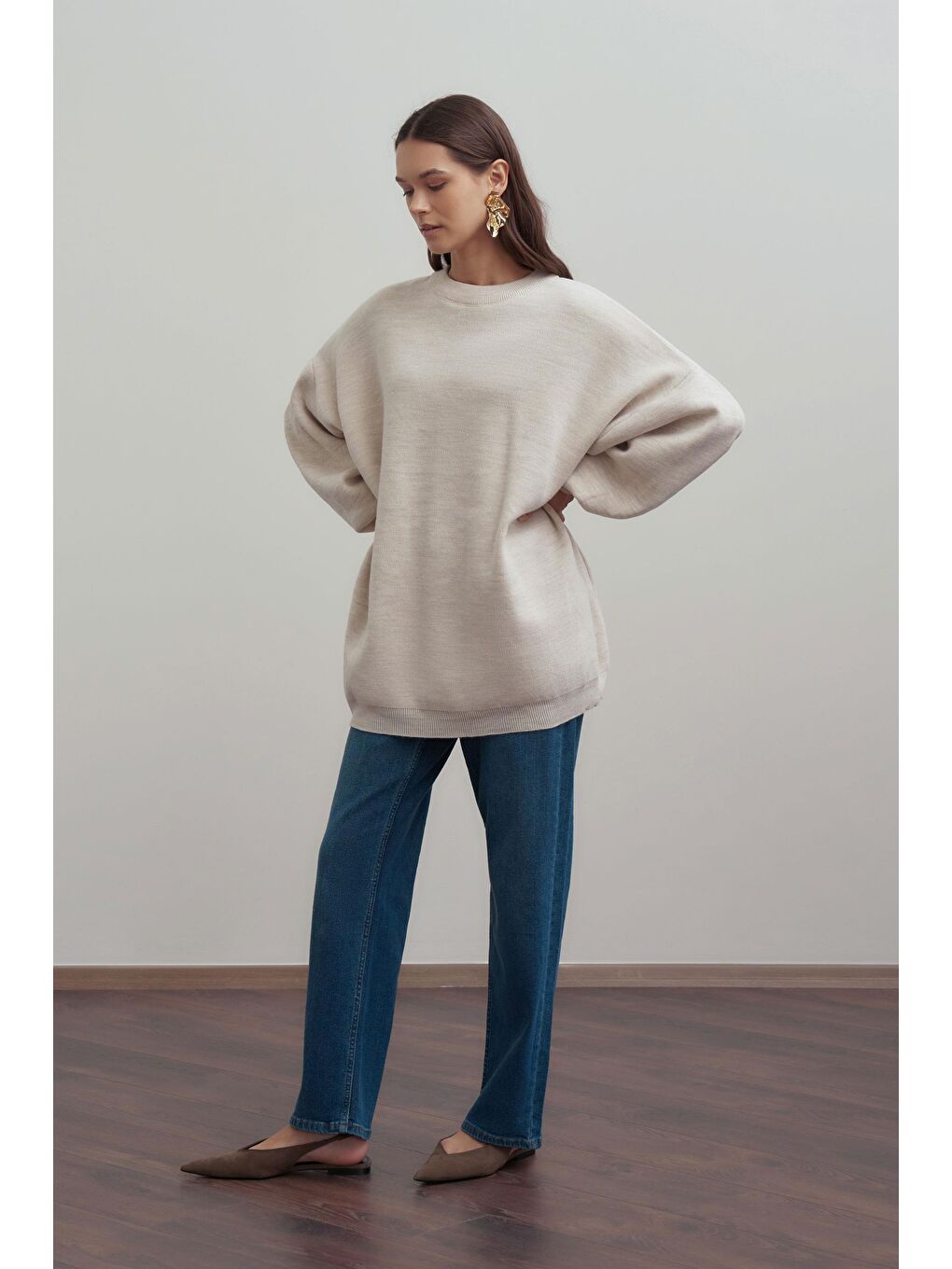 Bej Taş-Bol Kesim Triko Kazak-2