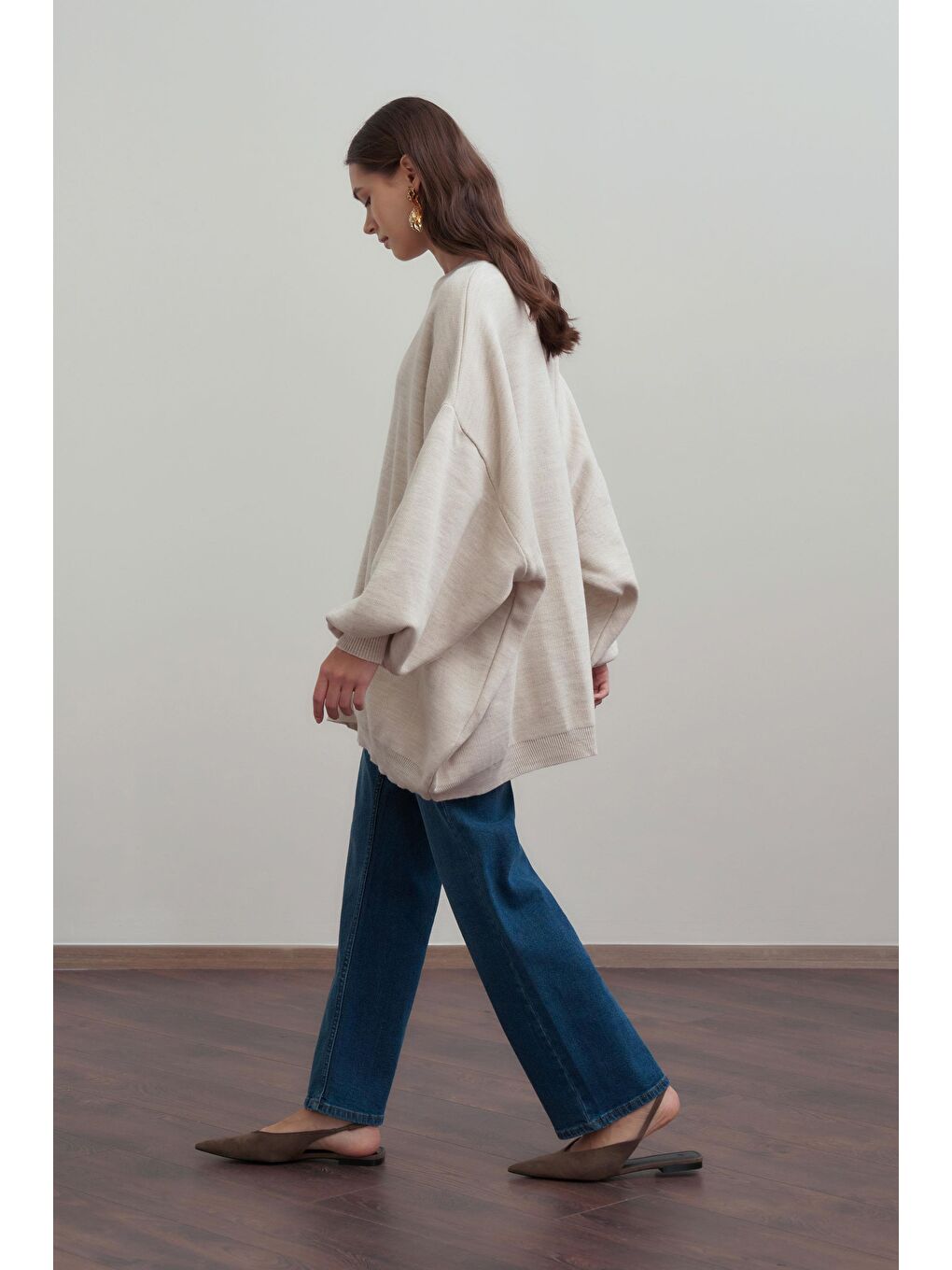 Bej Taş-Bol Kesim Triko Kazak-3