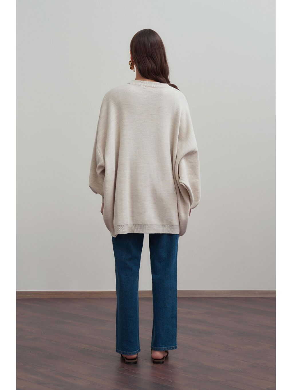 Bej Taş-Bol Kesim Triko Kazak-4