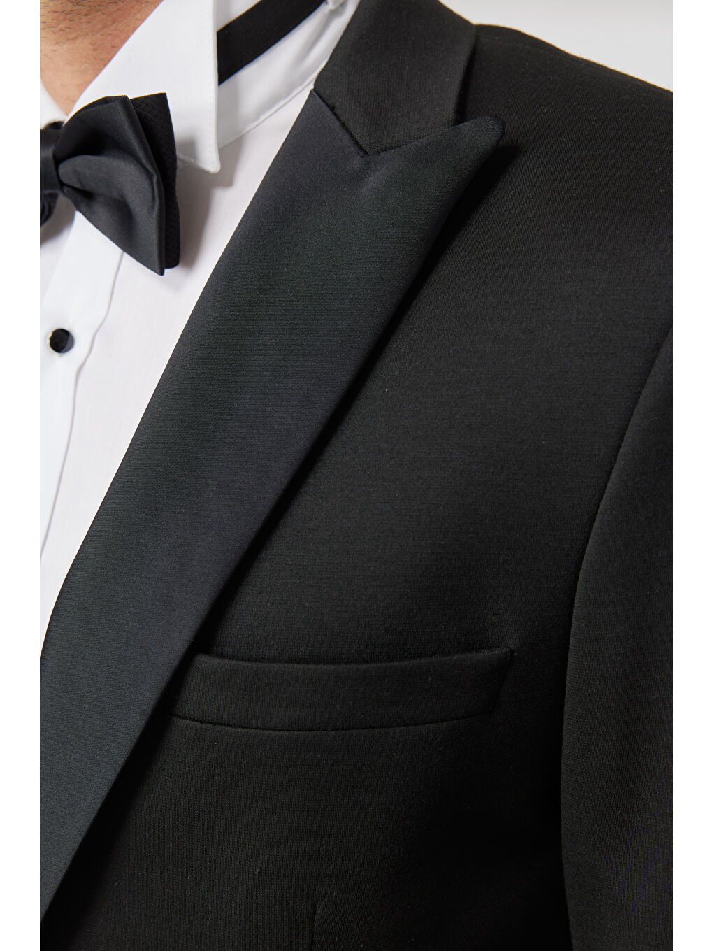 Erkek Siyah Slim Fit Dar Kesim Mono Yaka Desenli Klasik Smokin Takım-3