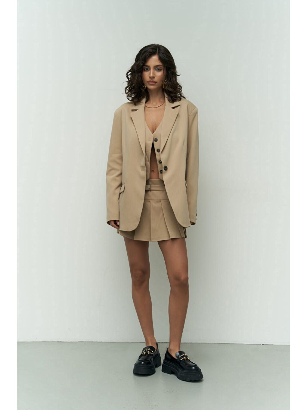 Bej Pietro Yelekli Vizon Blazer-1