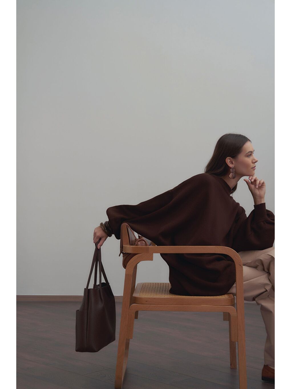 Kahverengi Kahve-Bol Kesim Triko Kazak