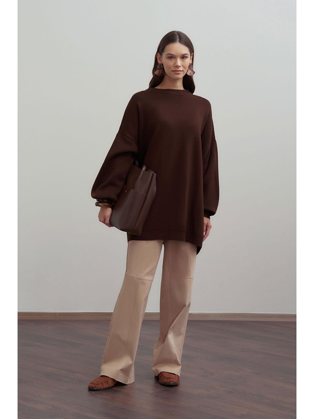 Kahverengi Kahve-Bol Kesim Triko Kazak-1