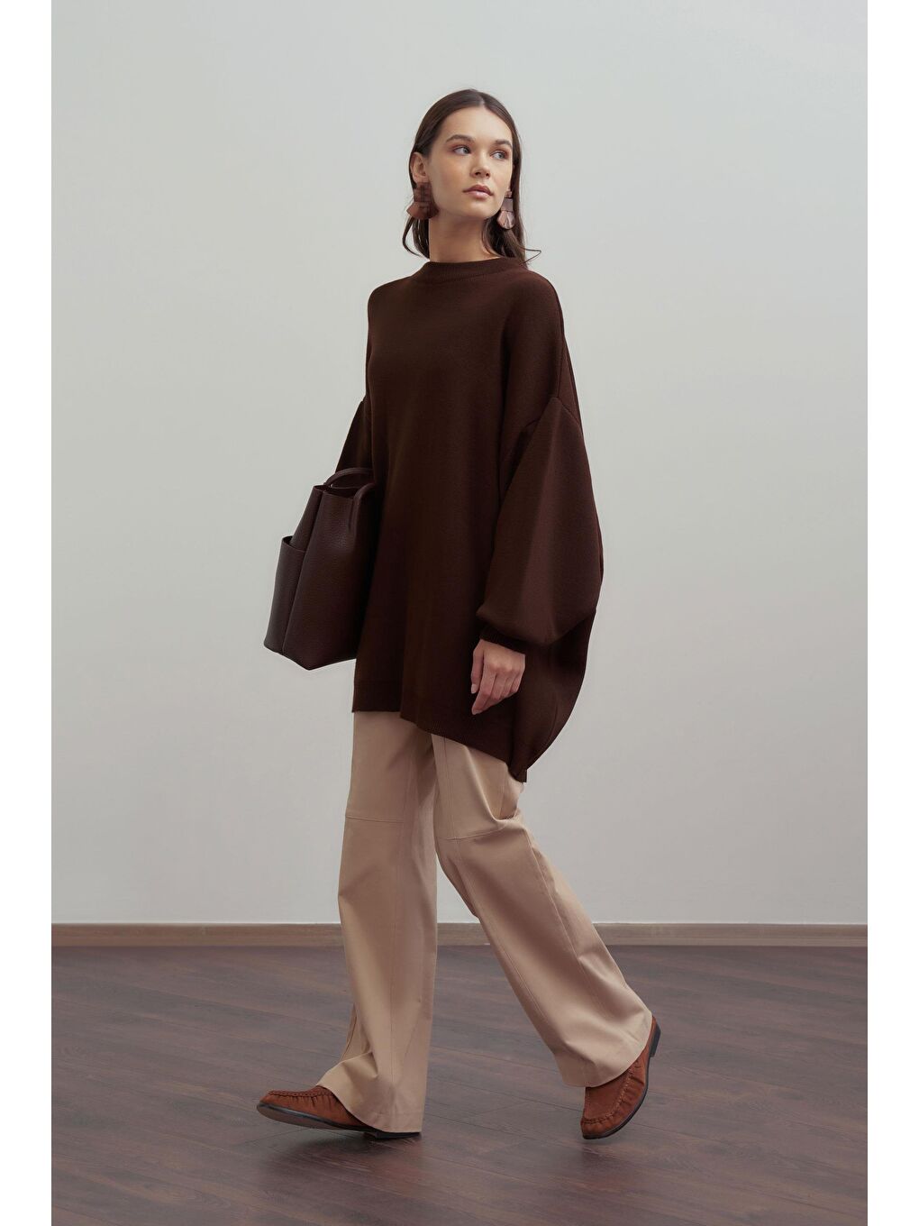 Kahverengi Kahve-Bol Kesim Triko Kazak-2