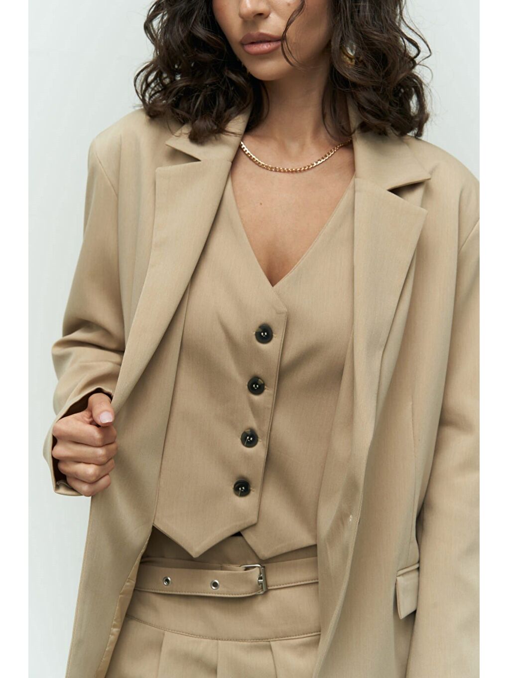 Bej Pietro Yelekli Vizon Blazer-4