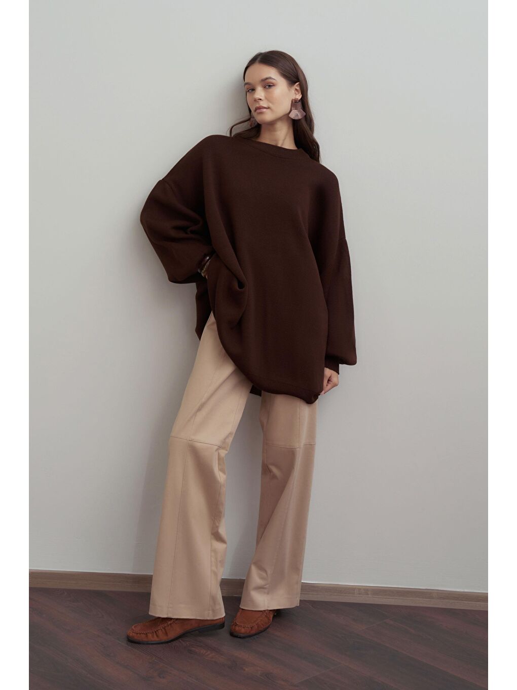 Kahverengi Kahve-Bol Kesim Triko Kazak-4