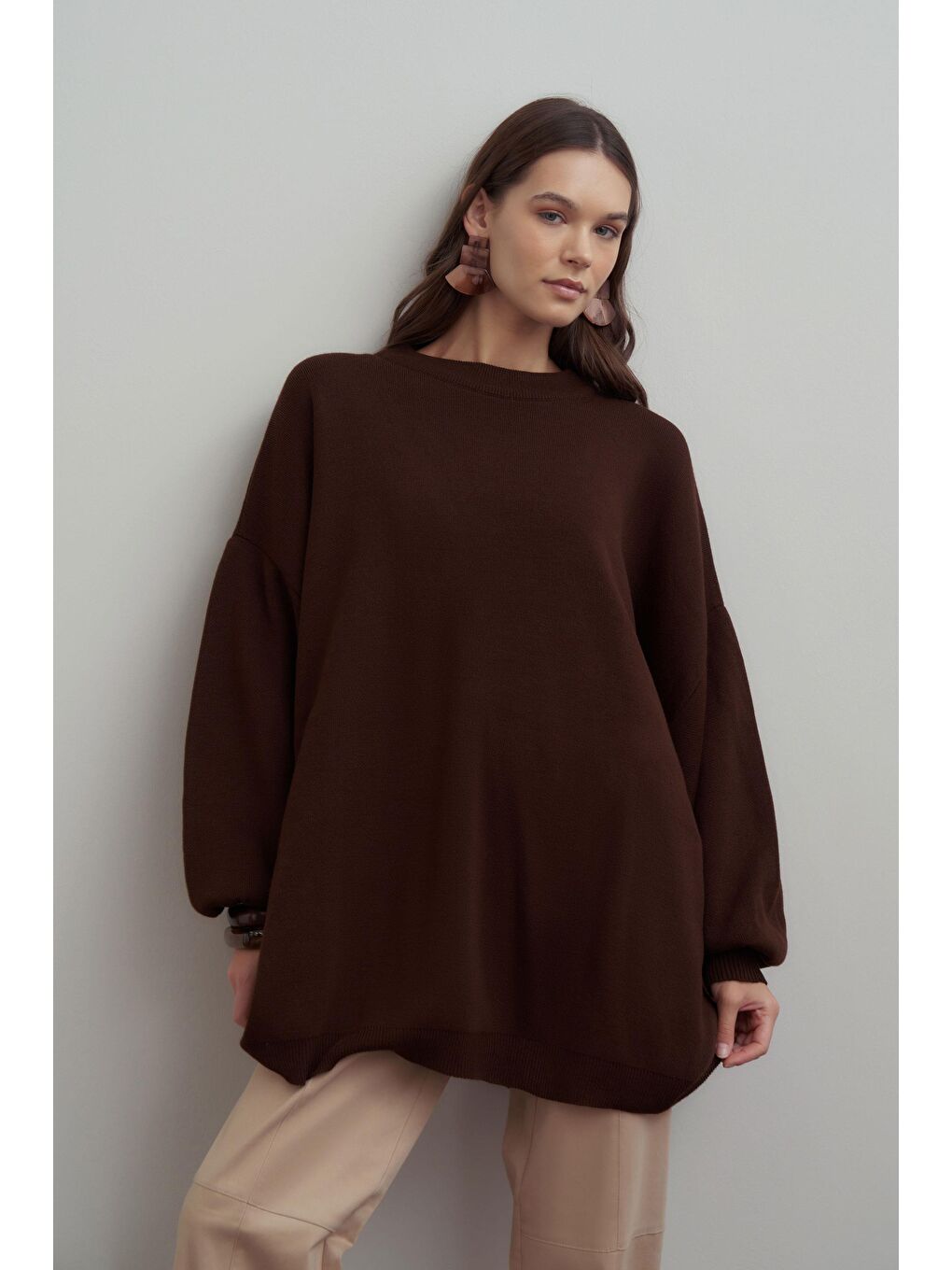 Kahverengi Kahve-Bol Kesim Triko Kazak-5