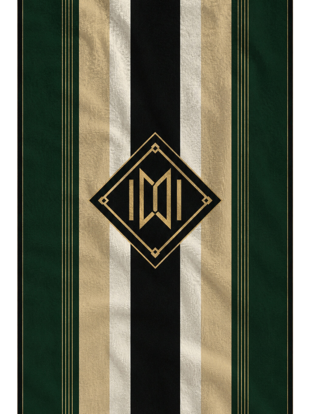 Retro Yeşil Siyah Krem Çizgili Geometrik Desenli 70x150 Plaj Havlusu - Pamuklu Banyo Havlusu-2