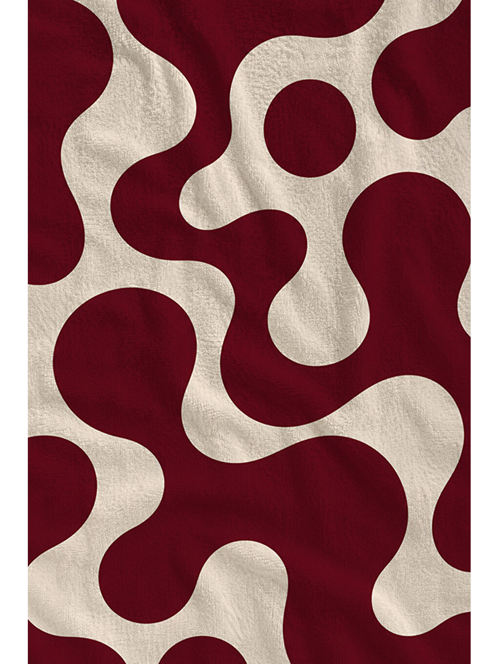 Ekru Retro Bordo Krem Dalgalı Organik Soyut Desenli 70x150 Plaj Havlusu - Pamuklu Banyo Havlusu-2
