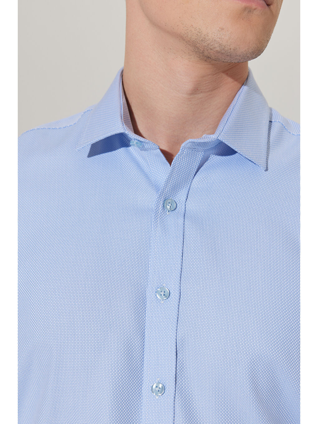 Erkek Beyaz-Mavi Ütü Gerektirmez Taılored Slim Fit Dar Kesim Klasik Yaka %100 Pamuk Non-Iron Gömlek-6