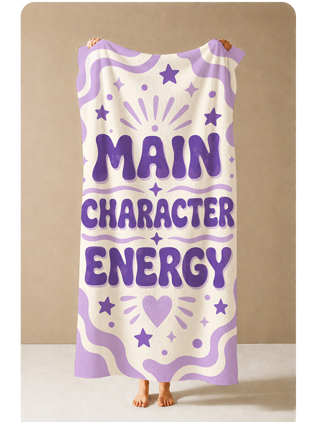 Retro Main Character Energy Mor Desenli 70x150 Plaj Havlusu - Dijital Baskılı Solmaz Banyo Havlusu-3