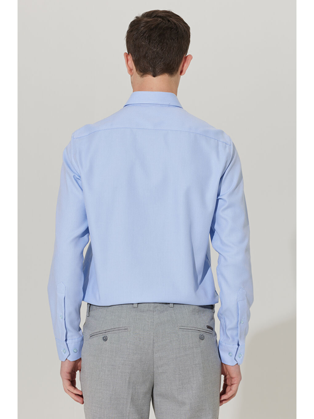 Erkek Beyaz-Mavi Ütü Gerektirmez Taılored Slim Fit Dar Kesim Klasik Yaka %100 Pamuk Non-Iron Gömlek-7