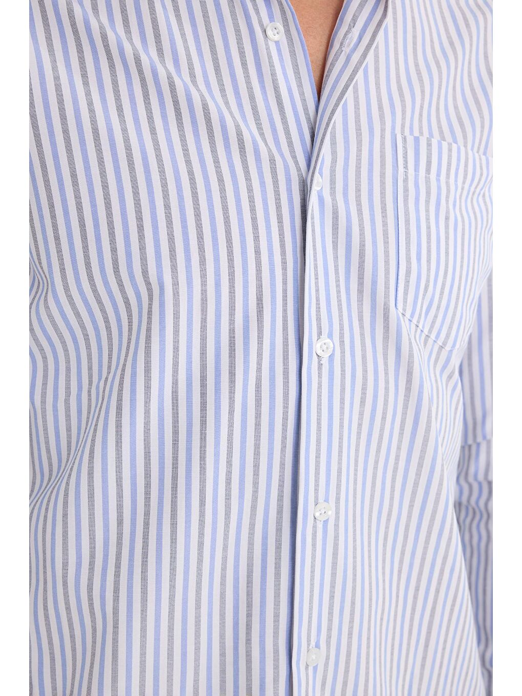 Karışık Erkek Regular Fit Klasik Kesim İnce Çizgili Pamuklu Kravatlık Yaka Gömlek-2