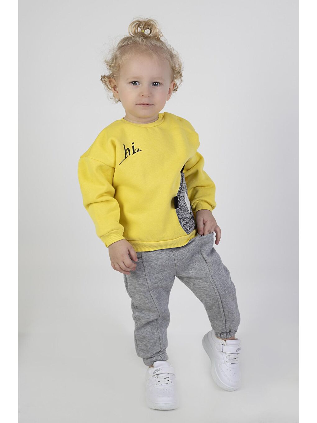 Sarı Erkek Bebek&Çocuk Üç İplik Kumaş Kalın Örme Basic Alt Üst Eşofman Takımı-2