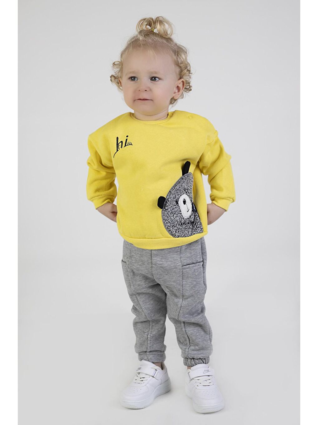 Sarı Erkek Bebek&Çocuk Üç İplik Kumaş Kalın Örme Basic Alt Üst Eşofman Takımı-3