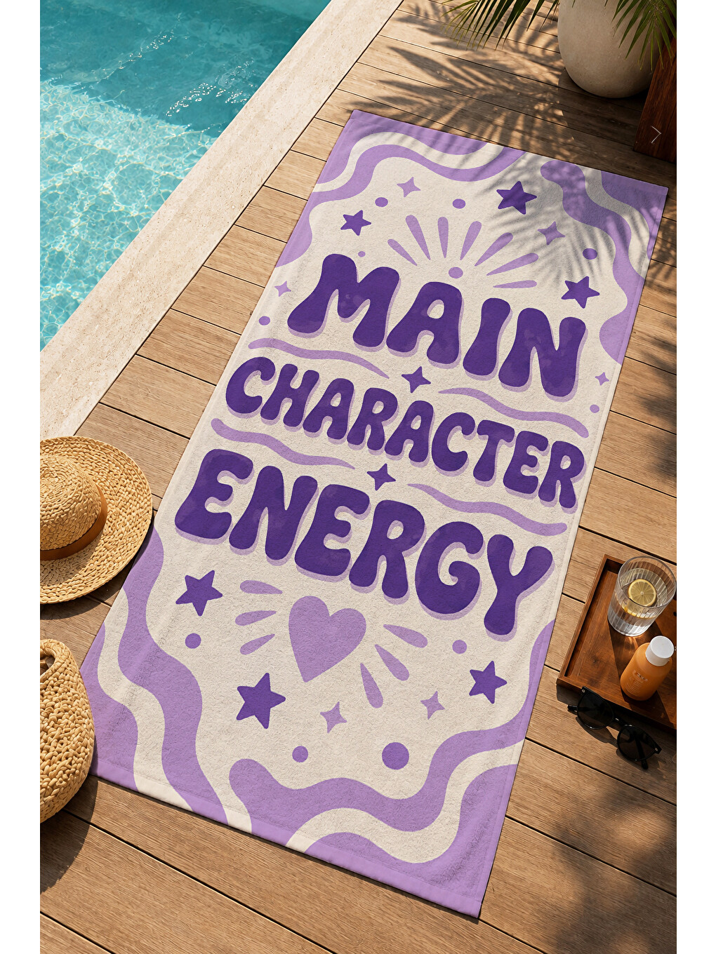 Retro Main Character Energy Mor Desenli 70x150 Plaj Havlusu - Dijital Baskılı Solmaz Banyo Havlusu-4
