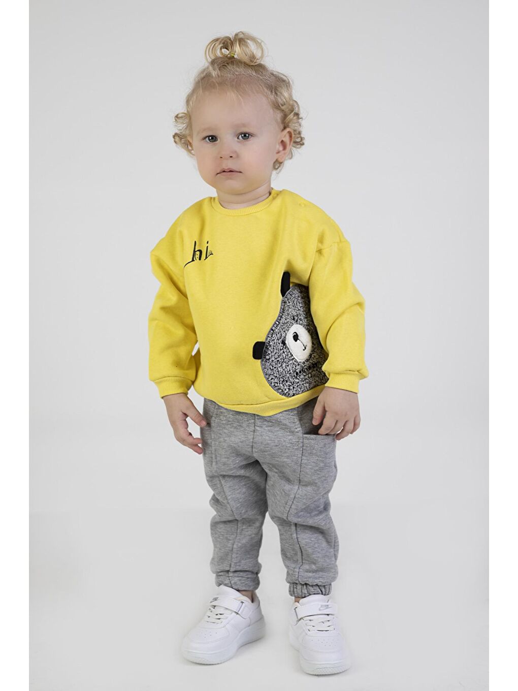 Sarı Erkek Bebek&Çocuk Üç İplik Kumaş Kalın Örme Basic Alt Üst Eşofman Takımı-4