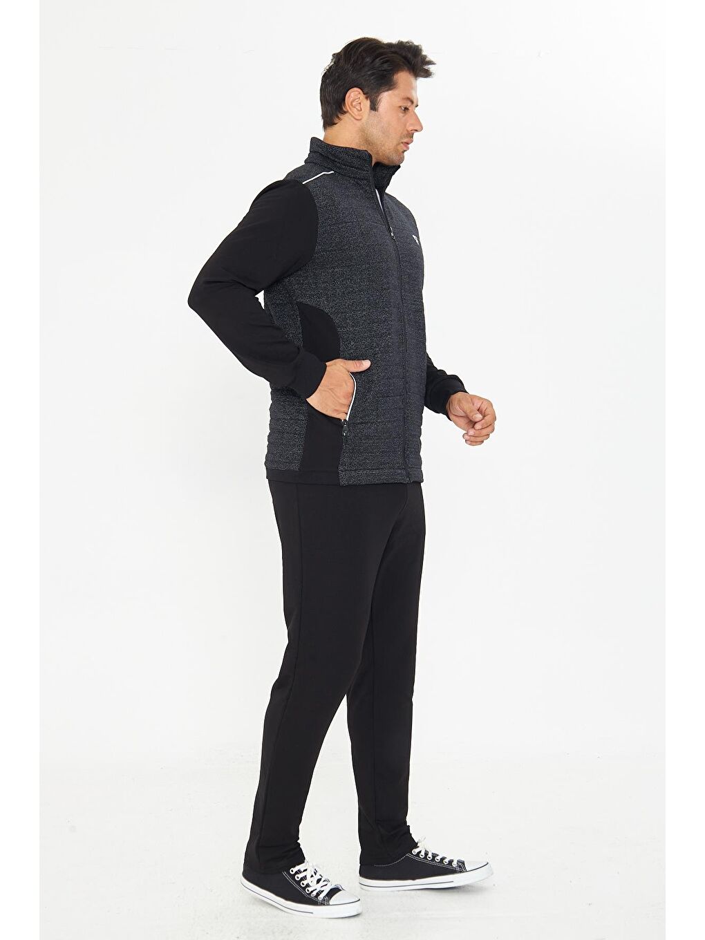 Erkek Tam Fermuarlı Eşofman Takımı Siyah 5753-S-2