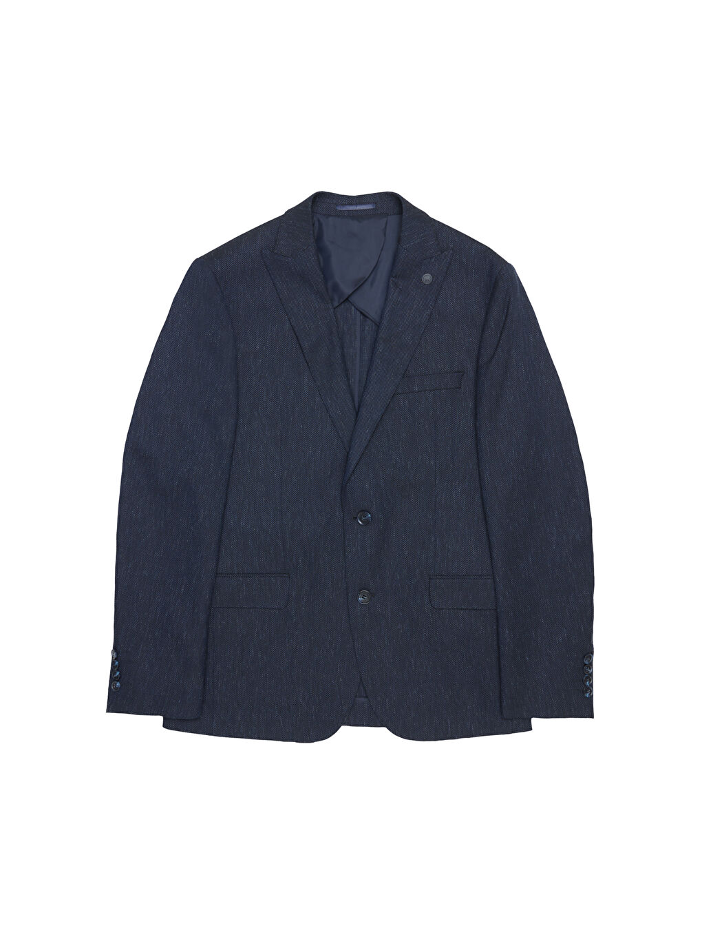 Erkek Koyu Lacivert Slim Fit Dar Kesim Mono Yaka Desenli Yelekli Takım Elbise-2