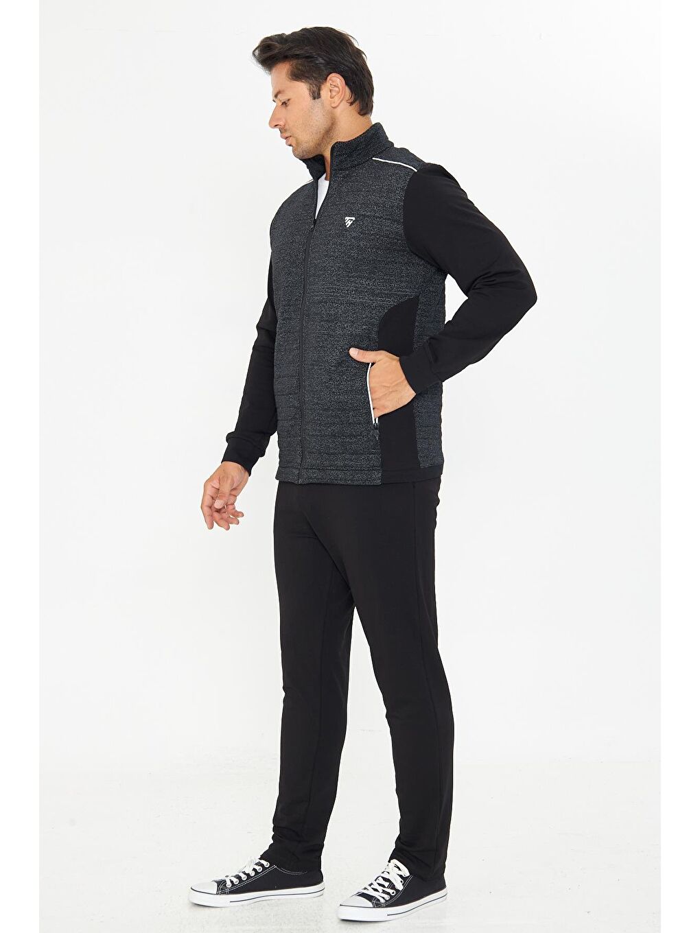 Erkek Tam Fermuarlı Eşofman Takımı Siyah 5753-S-3