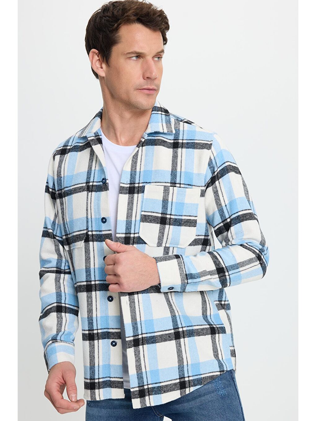 Karışık Erkek Regular Fit Klasik Kesim Çift Cepli Kışlık Oduncu Kareli Gömlek-3