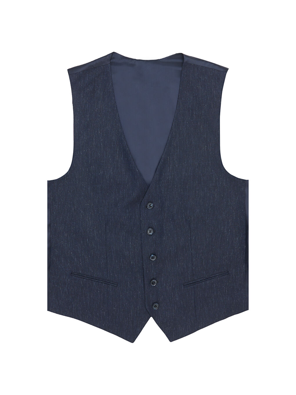 Erkek Koyu Lacivert Slim Fit Dar Kesim Mono Yaka Desenli Yelekli Takım Elbise-3