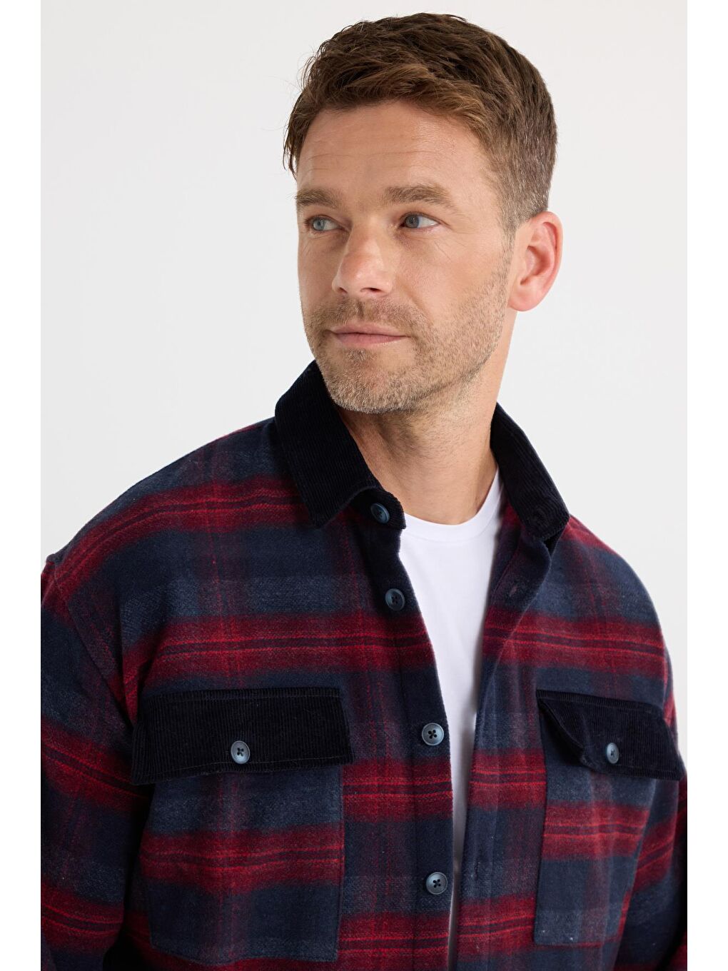 Karışık Erkek Relax Fit Rahat Kesim Spor Yaka Kareli Çift Cep Kapaklı Kışlık Gömlek-1