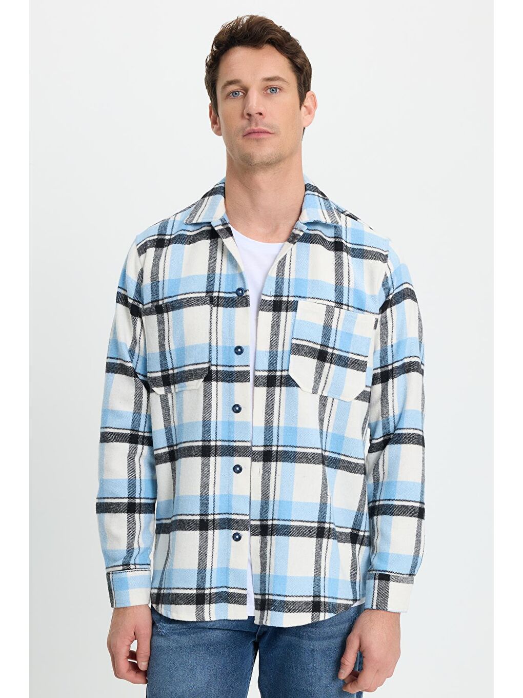 Karışık Erkek Regular Fit Klasik Kesim Çift Cepli Kışlık Oduncu Kareli Gömlek-5