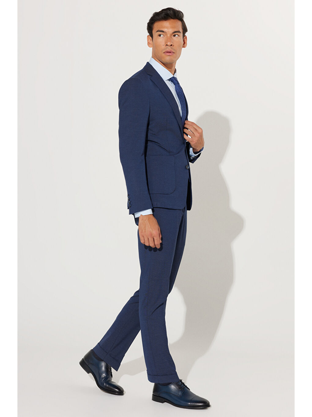 Erkek Lacivert Ekstra Slim Fit Dar Kesim Mono Yaka Desenli Takım Elbise-2