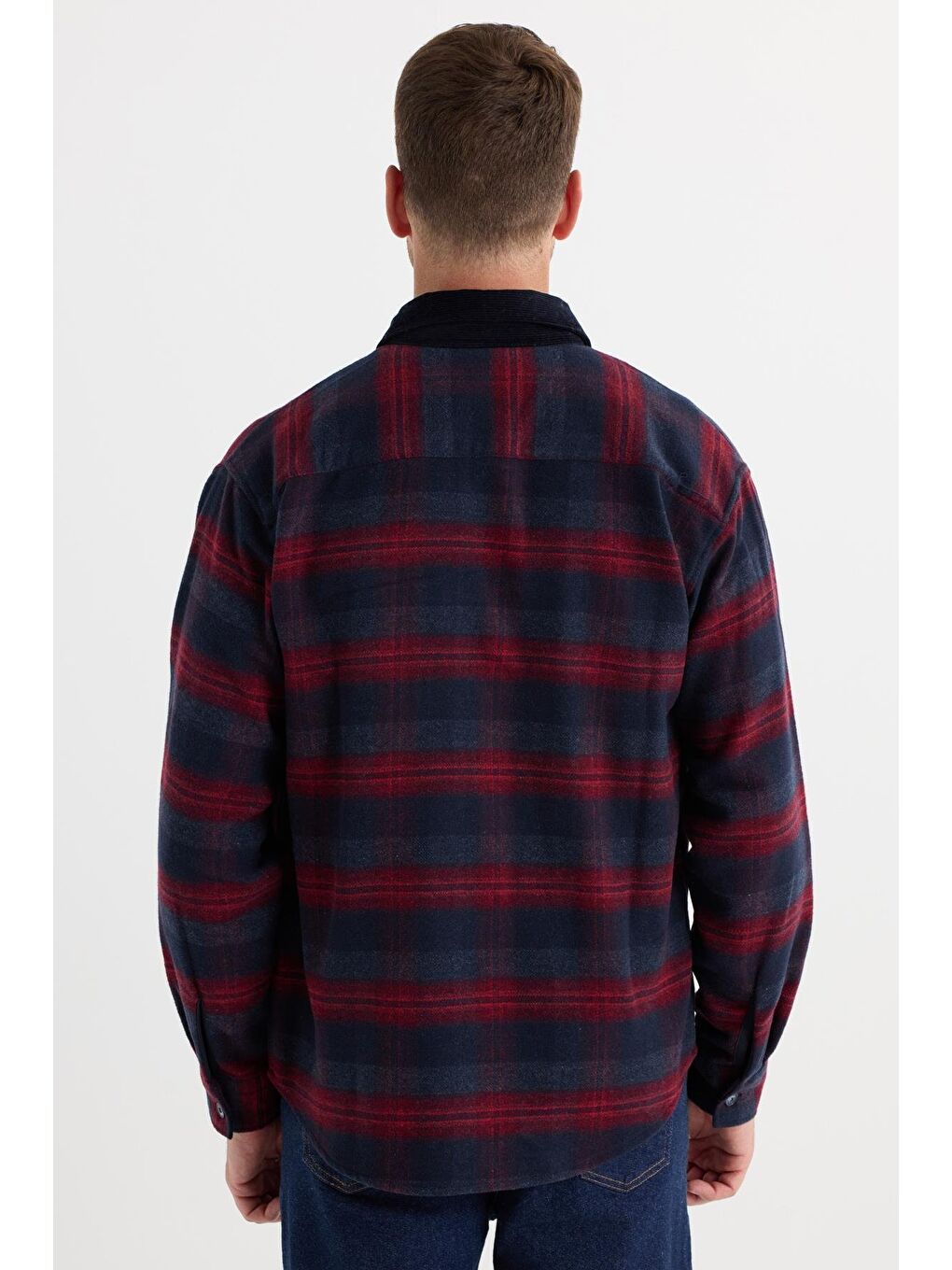 Karışık Erkek Relax Fit Rahat Kesim Spor Yaka Kareli Çift Cep Kapaklı Kışlık Gömlek-6