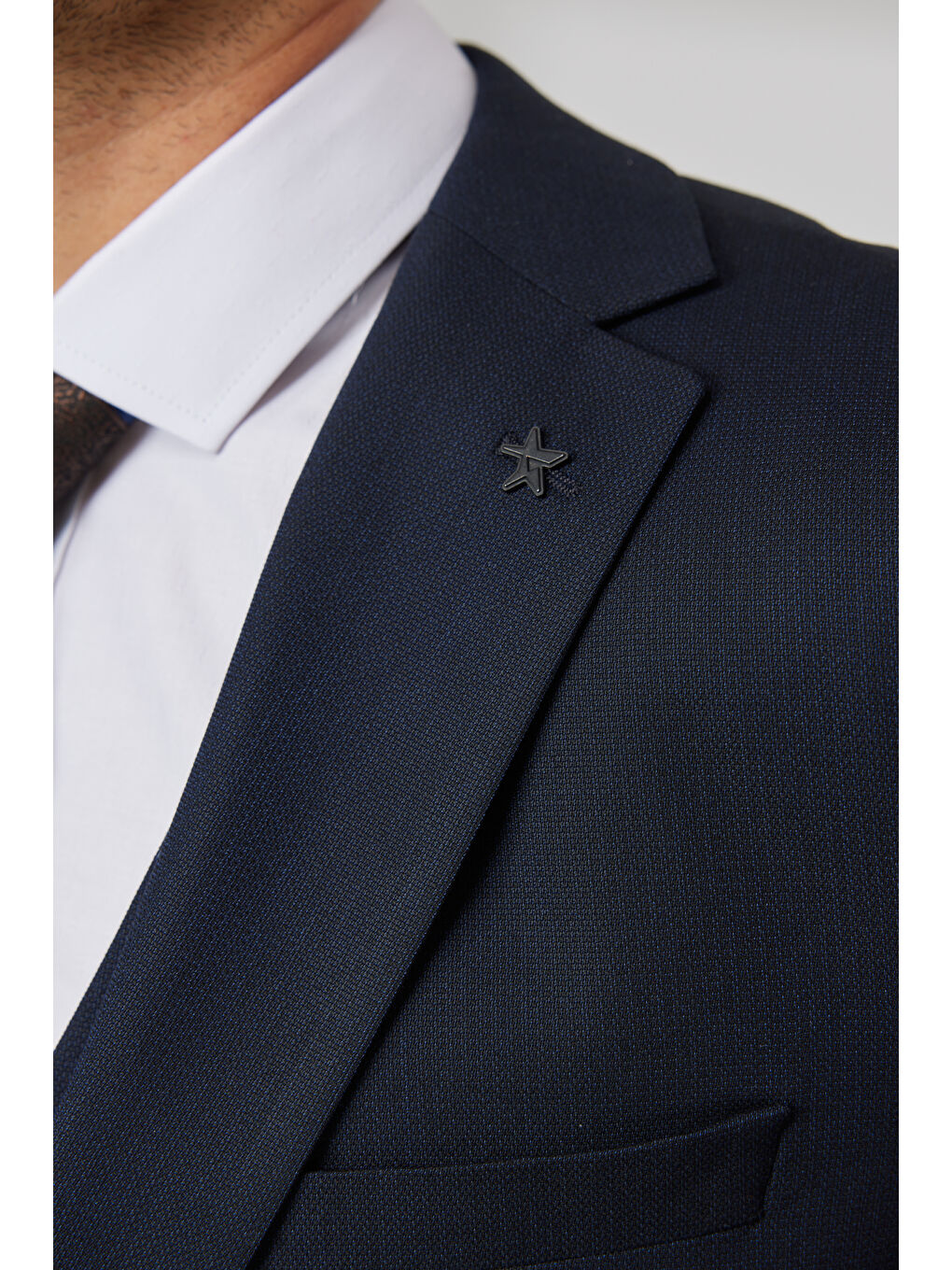 Erkek Koyu Lacivert Slim Fit Dar Kesim Mono Yaka Desenli Yelekli Takım Elbise-10