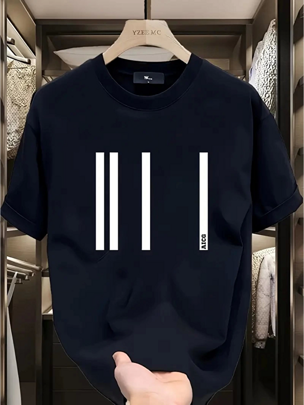 Baskılı Oversize Bisiklet Yaka T-shirt - Siyah