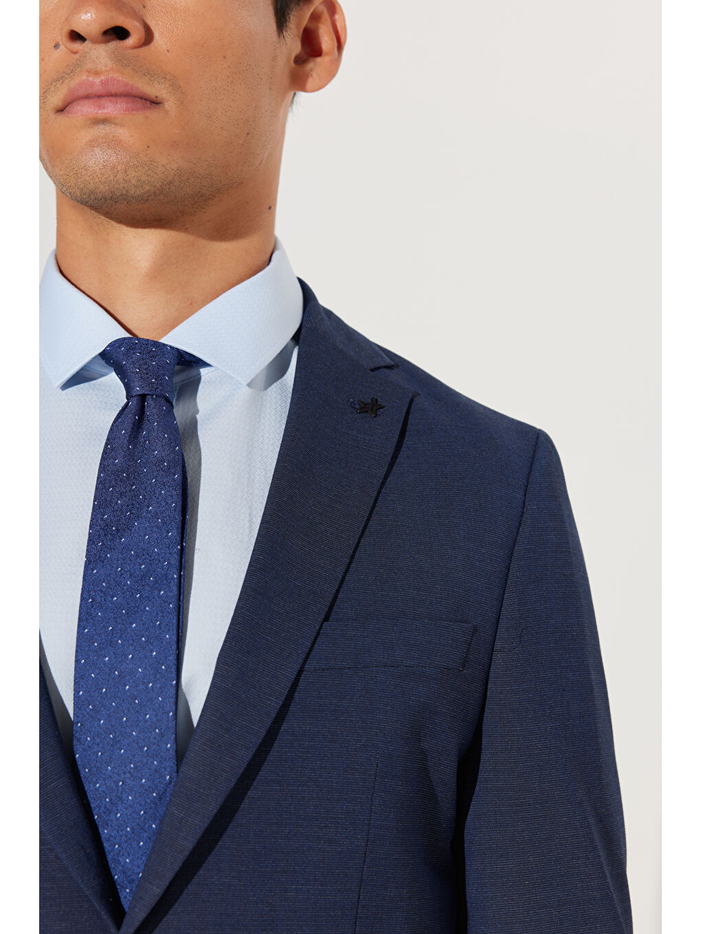 Erkek Lacivert Ekstra Slim Fit Dar Kesim Mono Yaka Desenli Takım Elbise-5