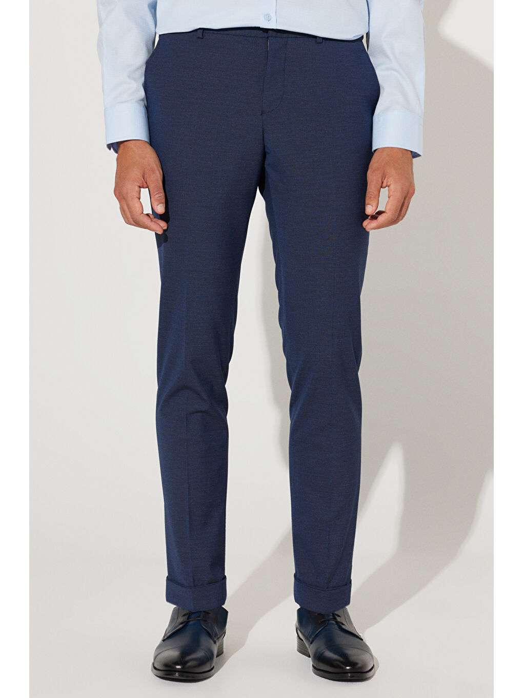 Erkek Lacivert Ekstra Slim Fit Dar Kesim Mono Yaka Desenli Takım Elbise-6