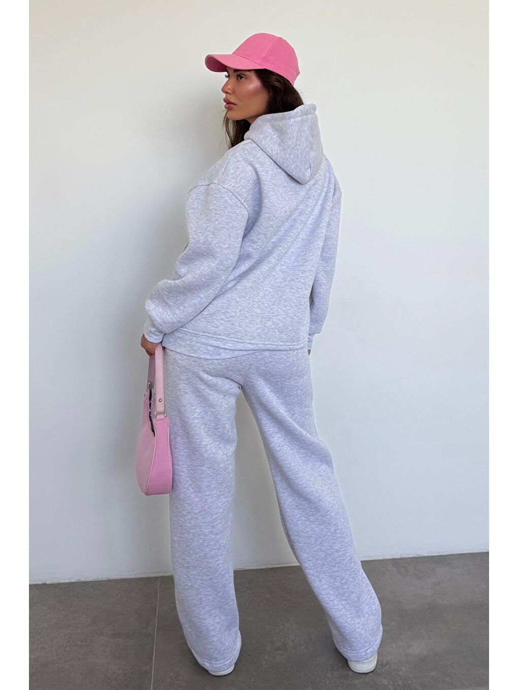 Beyaz Karmelanj Kapüşonlu Baskılı Kadın Eşofman Takımı Mg2524-5