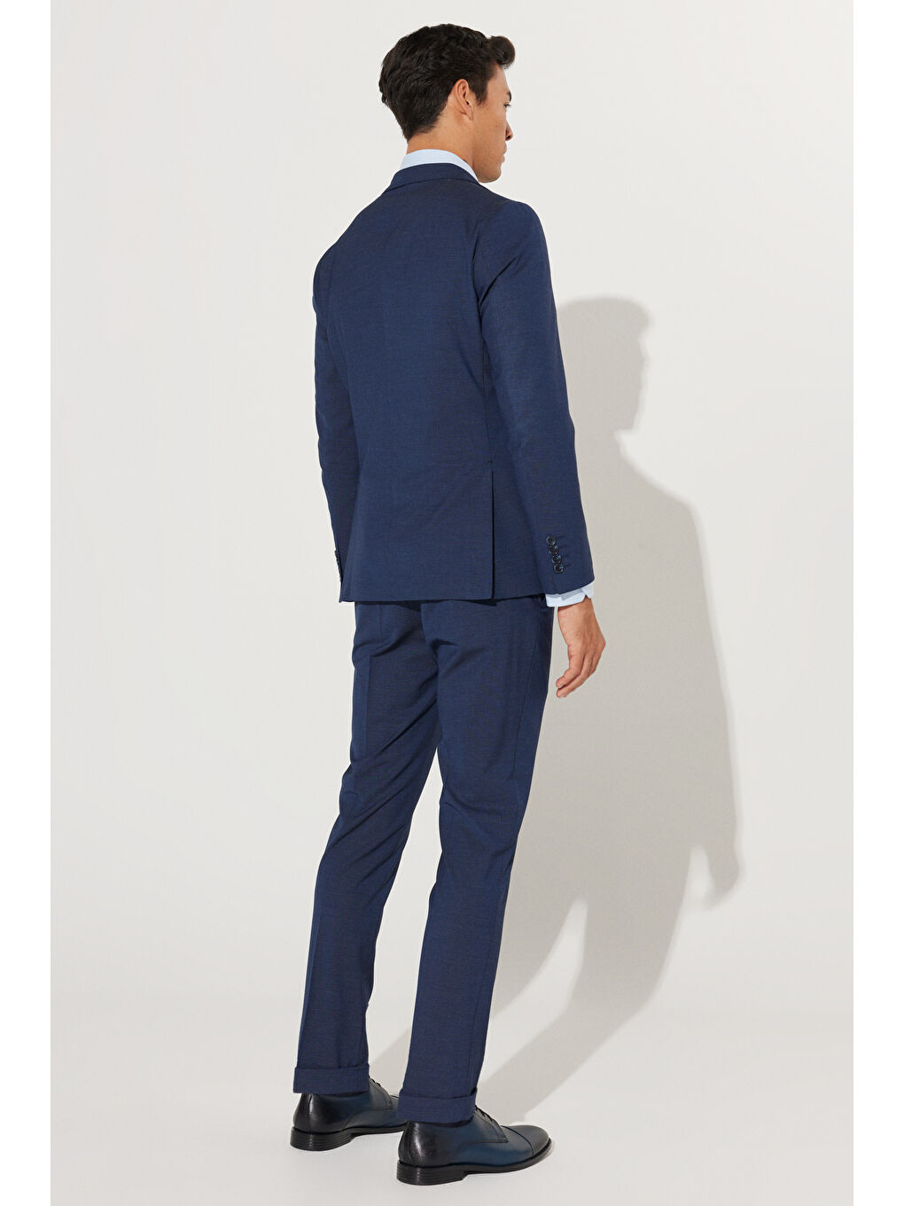 Erkek Lacivert Ekstra Slim Fit Dar Kesim Mono Yaka Desenli Takım Elbise-7