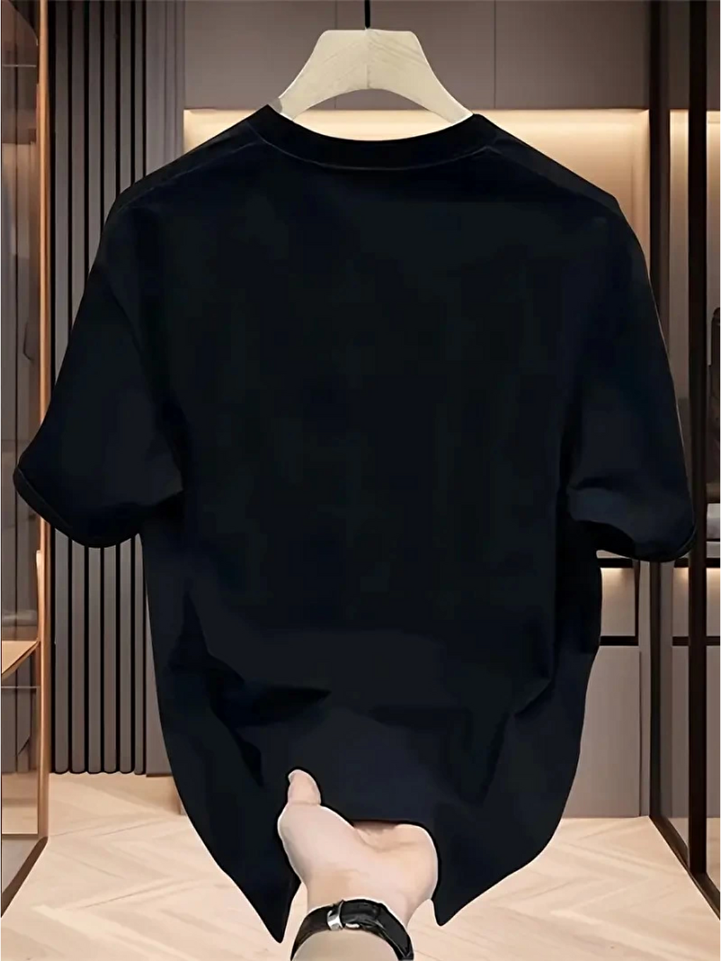 Baskılı Oversize Bisiklet Yaka T-shirt - Siyah-1