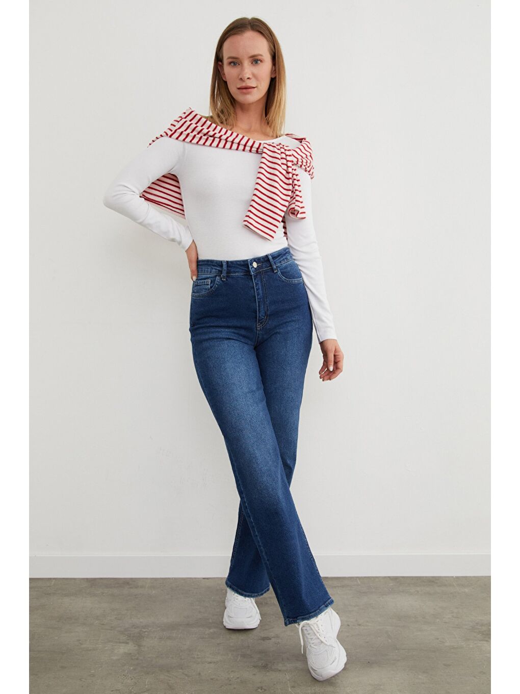 Mavi Yüksek Bel Palazzo Jean-1