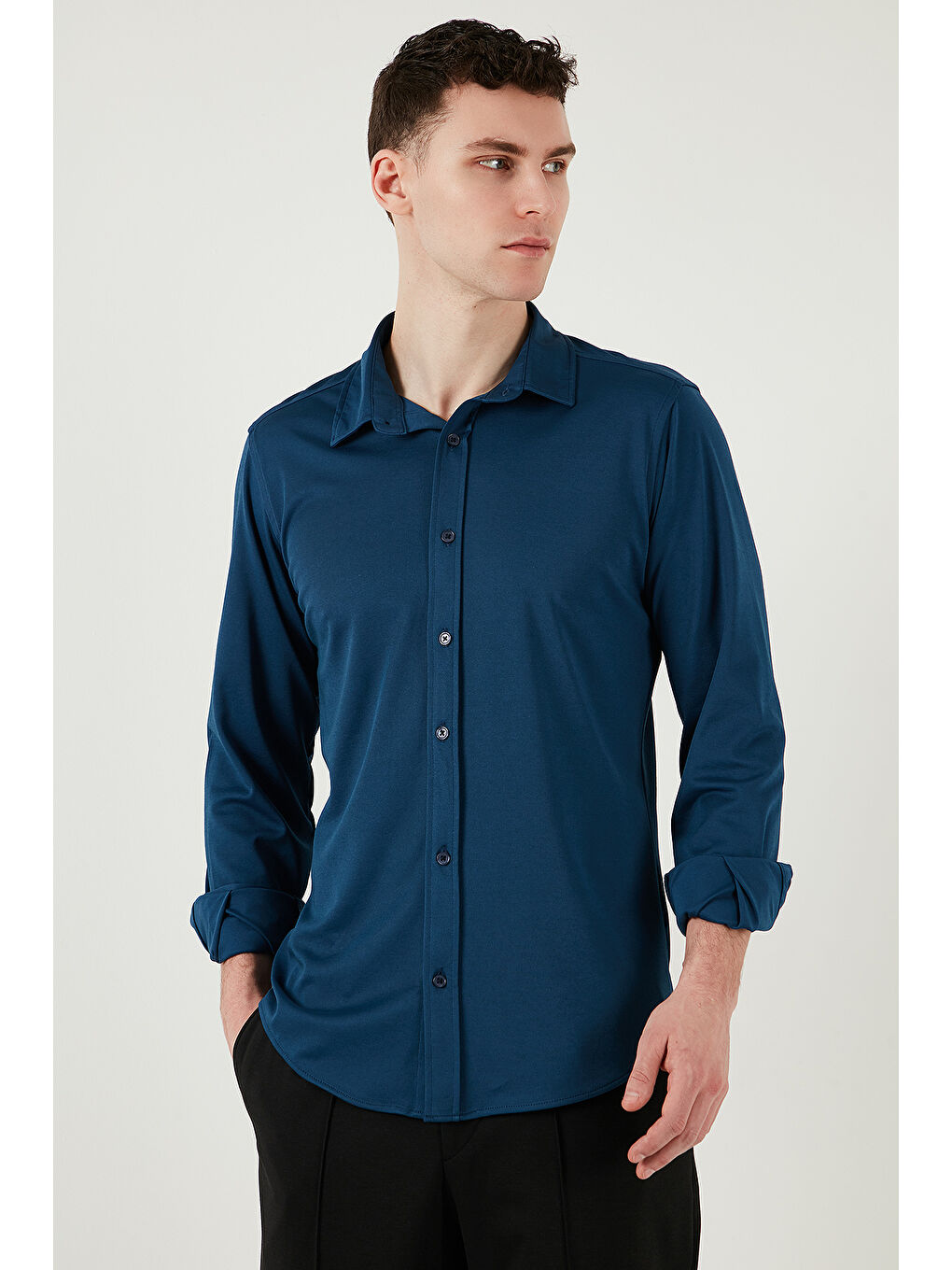 İndigo Pamuklu Regular Fit Düz Yaka %100 Pamuk Gömlek CF25S119628-3