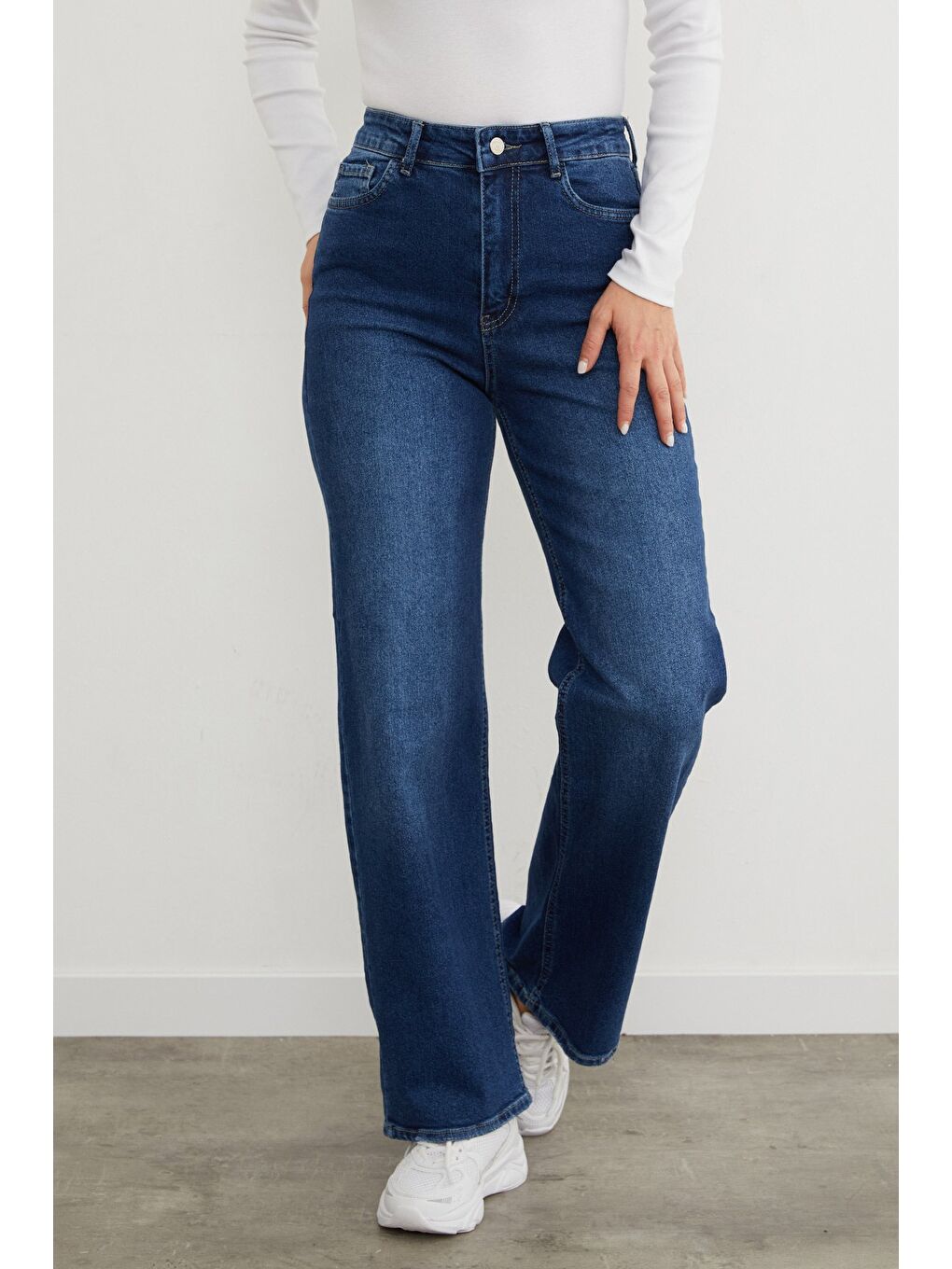 Mavi Yüksek Bel Palazzo Jean-2