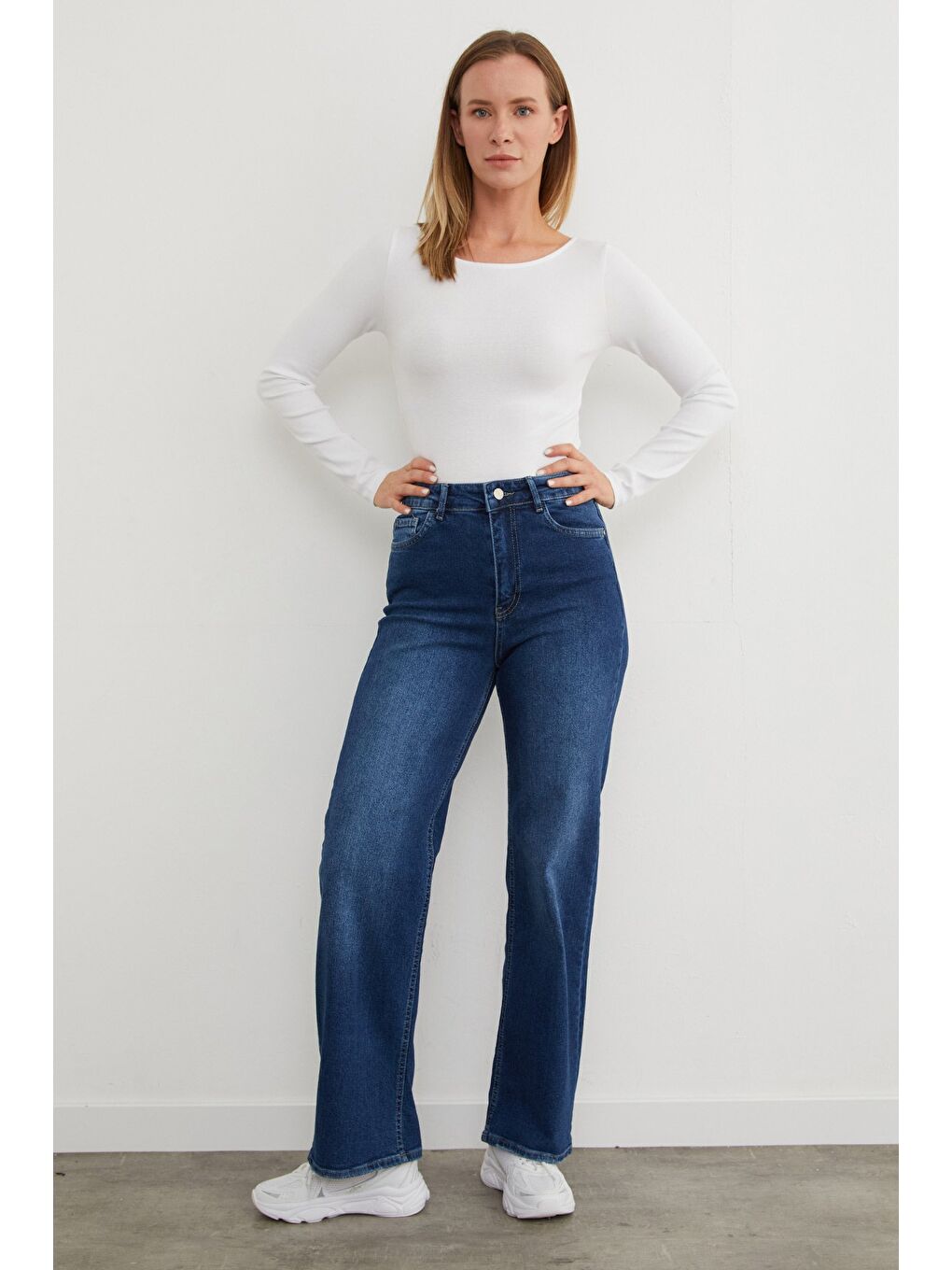 Mavi Yüksek Bel Palazzo Jean-4