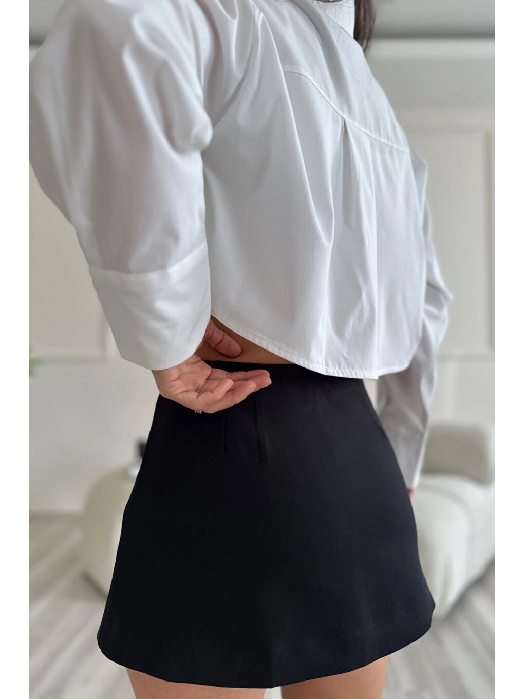 Kadın Siyah Asimetrik Kesim Şort Etek HZL25S-ZK10511-3