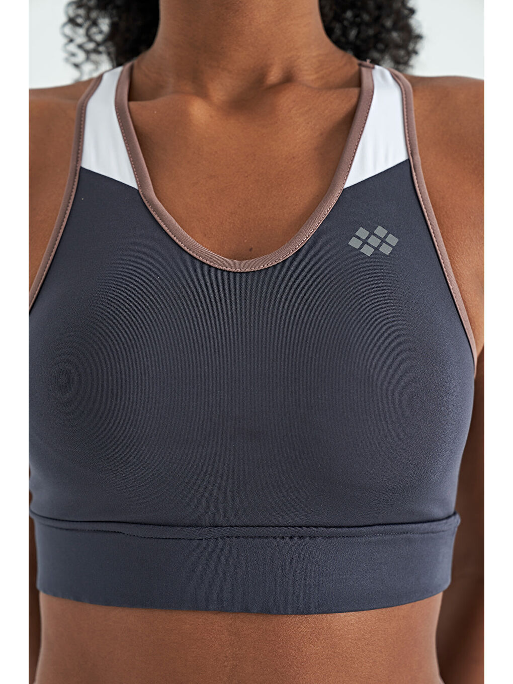 Antrasit Renk Bloklu Sırt Baskı Detaylı Dar Kalıp Kadın Büstiyer - 97253-4