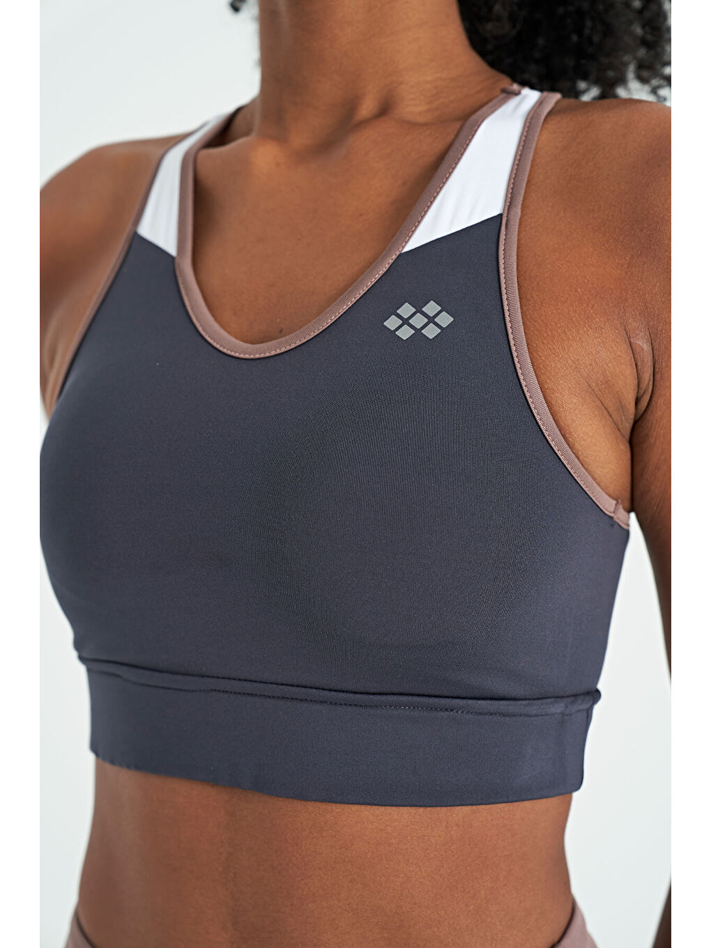 Antrasit Renk Bloklu Sırt Baskı Detaylı Dar Kalıp Kadın Büstiyer - 97253-6