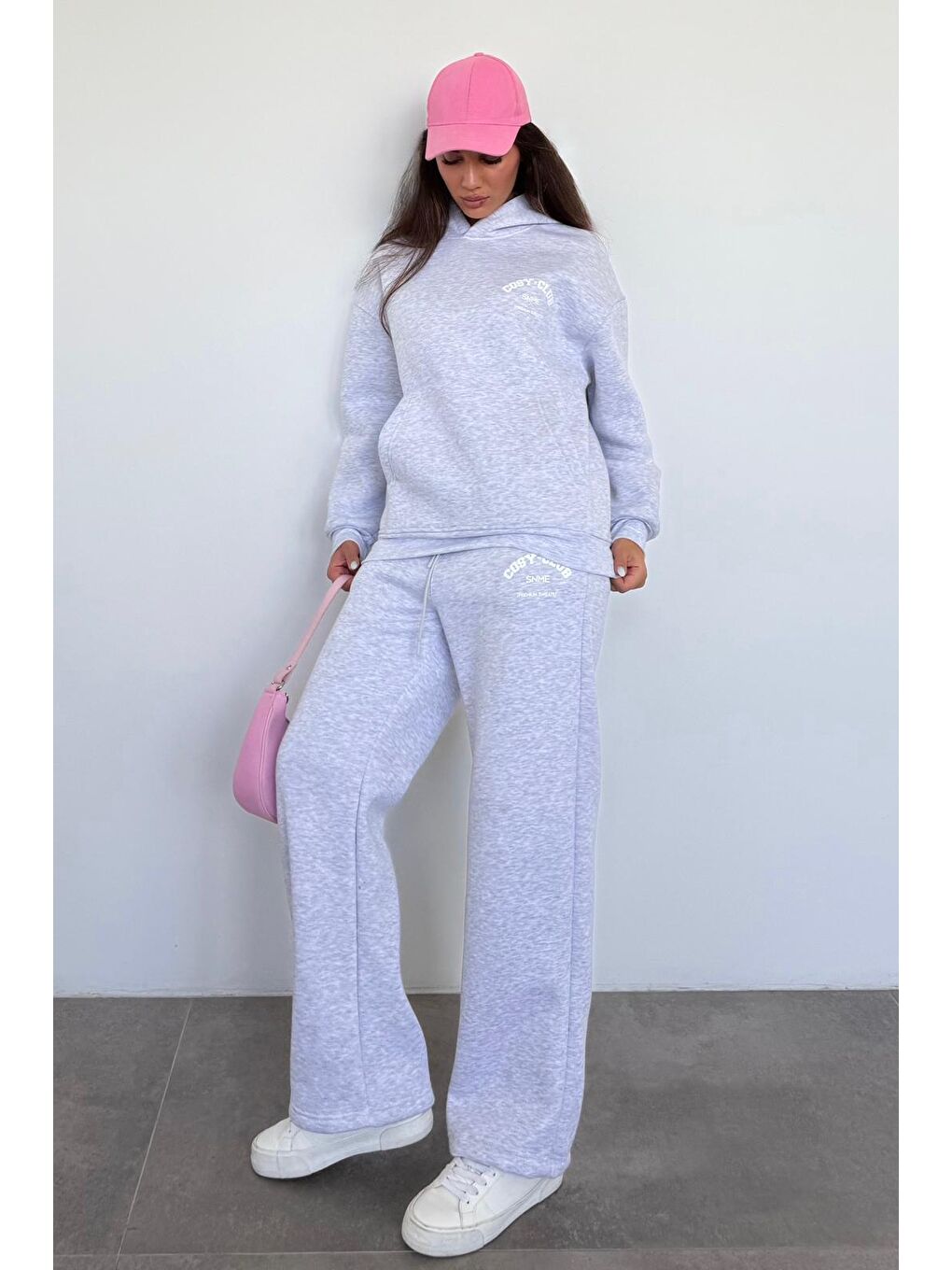 Beyaz Karmelanj Kapüşonlu Baskılı Kadın Eşofman Takımı Mg2524-7