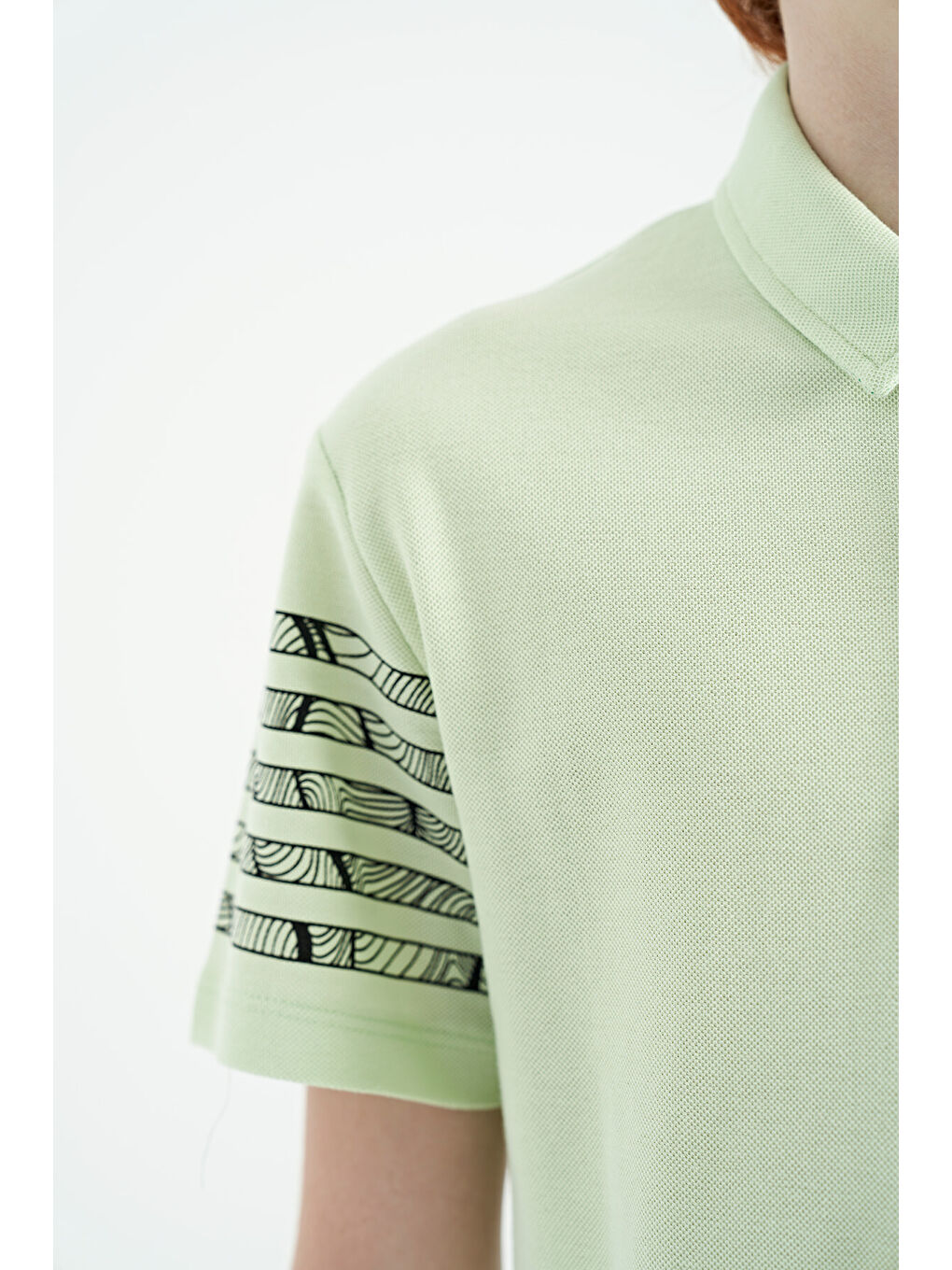 Açık Yeşil Kol Baskı Detaylı Standart Kalıp Polo Yaka Erkek Çocuk Tişört - 11093-8